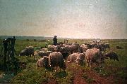 Cornelis Van Leemputten Landschap met herder en kudde schapen oil painting